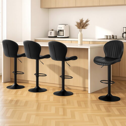 Artiss 4x Bar Stools Kitchen Swivel Gas Lift Counter Chair Shell Leather Black - Image 7