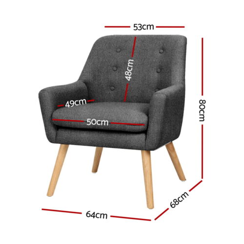 Artiss 2X Armchair Lounge Chair Accent Tub Chair Charcoal ANNE - Image 2