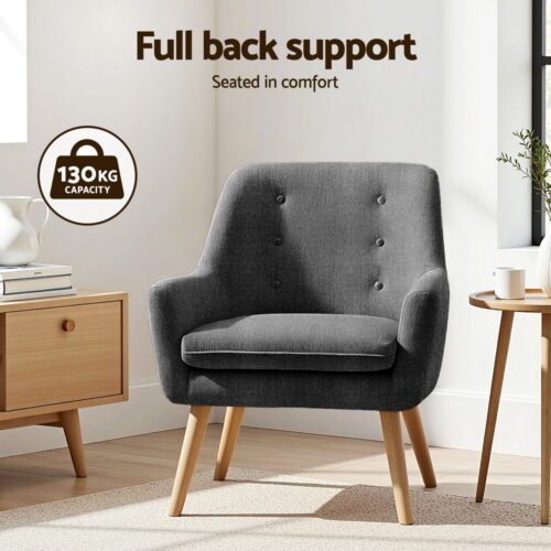 Artiss 2X Armchair Lounge Chair Accent Tub Chair Charcoal ANNE - Image 4