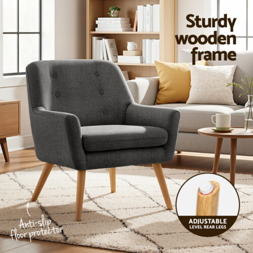 Artiss 2X Armchair Lounge Chair Accent Tub Chair Charcoal ANNE - Image 5