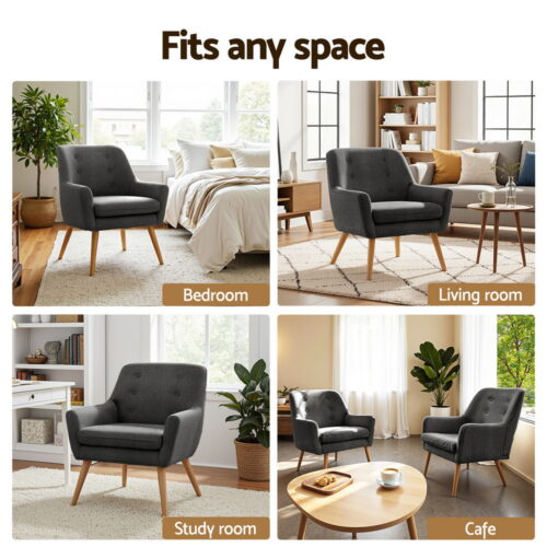 Artiss 2X Armchair Lounge Chair Accent Tub Chair Charcoal ANNE - Image 6