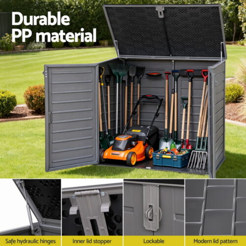 Gardeon Outdoor Storage Box 1170L Container Lockable Cabinet Tool Organizer Shed Grey - Image 6