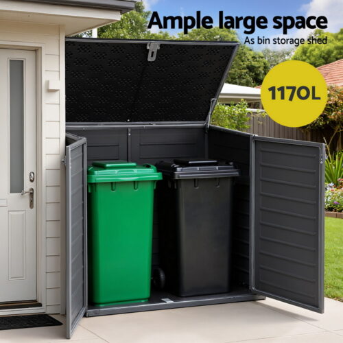 Gardeon Outdoor Storage Box 1170L Container Lockable Cabinet Tool Organizer Shed Grey - Image 7