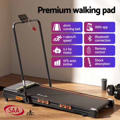 Everfit Treadmill Electric Walking Pad Auto Incline Foldable for Home Gym Black - Image 4