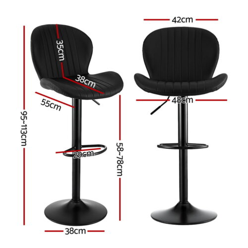 Artiss 2x Bar Stools Kitchen Swivel Gas Lift Counter Chair Shell Leather Black - Image 2