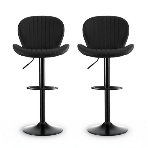 Artiss 2x Bar Stools Kitchen Swivel Gas Lift Counter Chair Shell Leather Black - Image 3