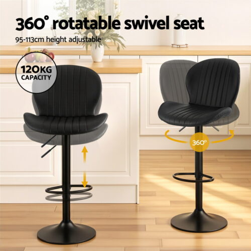 Artiss 2x Bar Stools Kitchen Swivel Gas Lift Counter Chair Shell Leather Black - Image 4