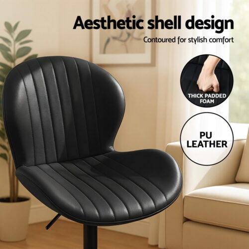 Artiss 2x Bar Stools Kitchen Swivel Gas Lift Counter Chair Shell Leather Black - Image 5