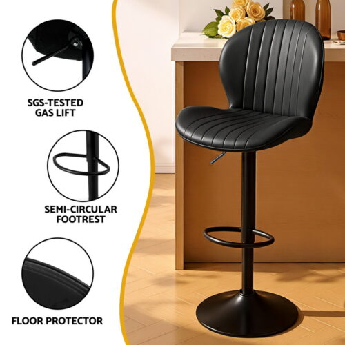Artiss 2x Bar Stools Kitchen Swivel Gas Lift Counter Chair Shell Leather Black - Image 6