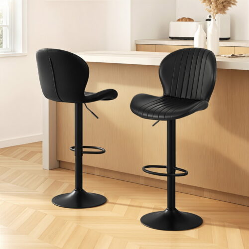 Artiss 2x Bar Stools Kitchen Swivel Gas Lift Counter Chair Shell Leather Black - Image 7