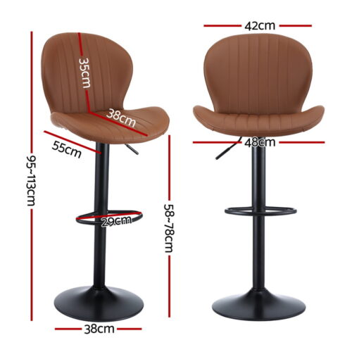 Artiss 2x Bar Stools Kitchen Swivel Gas Lift Counter Chair Shell Leather Brown - Image 2
