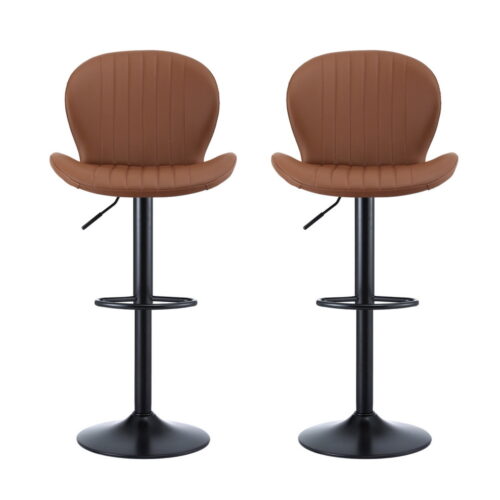 Artiss 2x Bar Stools Kitchen Swivel Gas Lift Counter Chair Shell Leather Brown - Image 3