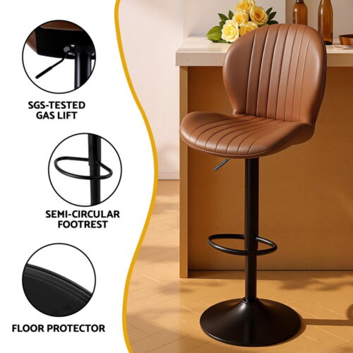 Artiss 2x Bar Stools Kitchen Swivel Gas Lift Counter Chair Shell Leather Brown - Image 6