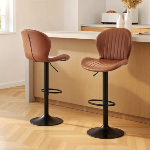 Artiss 2x Bar Stools Kitchen Swivel Gas Lift Counter Chair Shell Leather Brown - Image 7