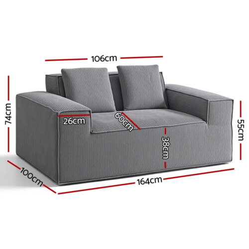 Artiss 2 Seater Sofa Loveseat Sofas Bed Couch No Assembly Corduroy Small Couches Apartement - Image 2