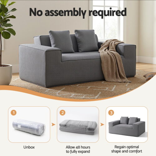 Artiss 2 Seater Sofa Loveseat Sofas Bed Couch No Assembly Corduroy Small Couches Apartement - Image 5