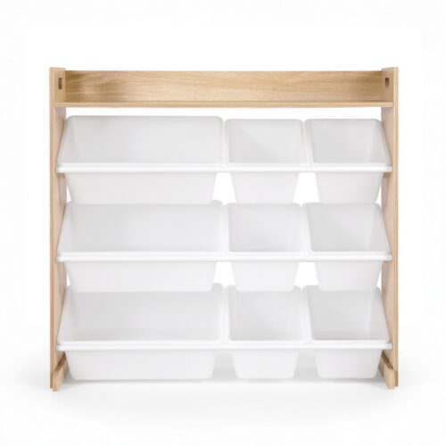 Keezi Kids Toy Box 9 Bins Bookshelf Organiser Display Shelf Storage Rack Wooden - Image 3