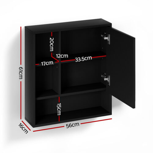 Cefito Bathroom Mirror Cabinet Mirrored Medicine Adjustable Shelf Wall Mounted 560mm Black - Image 2