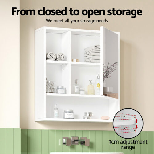 Cefito Bathroom Mirror Cabinet Mirrored Medicine Adjustable Shelf Wall Mounted 560mm White - Image 6
