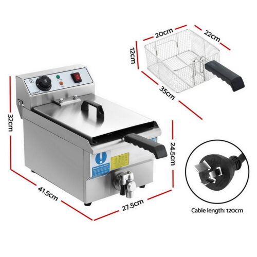 Devanti 3000W Electric Deep Fryer 10L Stainless Steel Fryer w/ Basket & Lid - Image 3