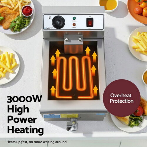 Devanti 3000W Electric Deep Fryer 10L Stainless Steel Fryer w/ Basket & Lid - Image 6