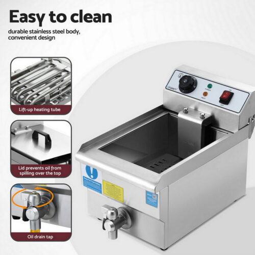 Devanti 3000W Electric Deep Fryer 10L Stainless Steel Fryer w/ Basket & Lid - Image 7