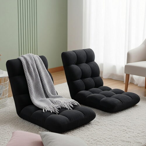 Artiss 2X Lounge Sofa Bed Flannel Fabric Black - Image 7