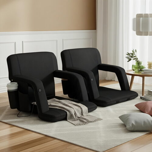 Artiss 2X Floor Lounge Sofa Bed With Armrest Heated Cushion - Image 7