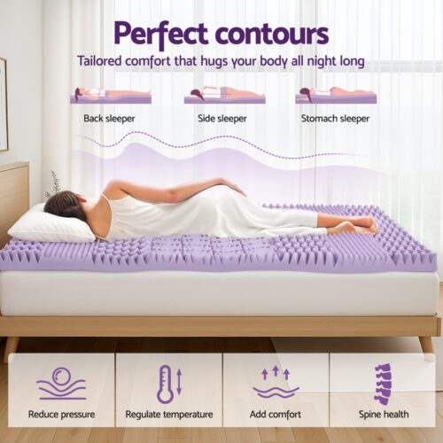 Giselle 8cm Memory Foam Mattress Topper Lavender Infused Bamboo Cover 7-Zone Queen - Image 4