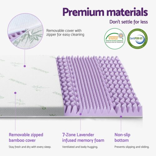 Giselle 8cm Memory Foam Mattress Topper Lavender Infused Bamboo Cover 7-Zone Double - Image 5