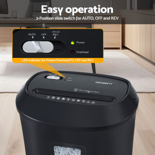 Devanti Electric Paper Shredder for Home Office 10 A4 Paper Sheet Cross-Cut Paper - Image 6
