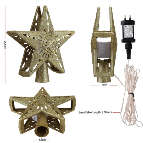 Jingle Jollys Christmas Tree Topper Star Snowflake Projector Party Glitter Gold - Image 2