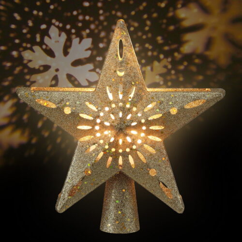 Jingle Jollys Christmas Tree Topper Star Snowflake Projector Party Glitter Gold - Image 3