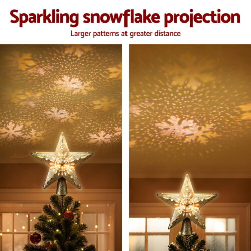Jingle Jollys Christmas Tree Topper Star Snowflake Projector Party Glitter Gold - Image 4