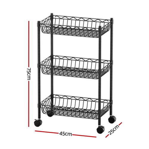 Artiss 3-Tier Shelving Unit Adjustable Garage Storage Kitchen Rack With Wheels - Image 3