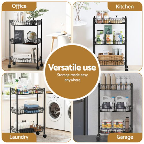 Artiss 3-Tier Shelving Unit Adjustable Garage Storage Kitchen Rack With Wheels - Image 5