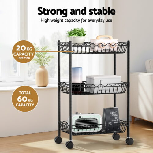 Artiss 3-Tier Shelving Unit Adjustable Garage Storage Kitchen Rack With Wheels - Image 6