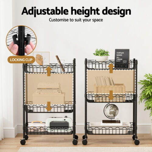 Artiss 3-Tier Shelving Unit Adjustable Garage Storage Kitchen Rack With Wheels - Image 7