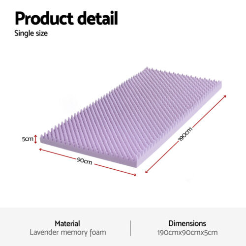 Giselle 5cm Memory Foam Mattress Topper Lavender Infused Egg Crate Pad Mat Single - Image 2