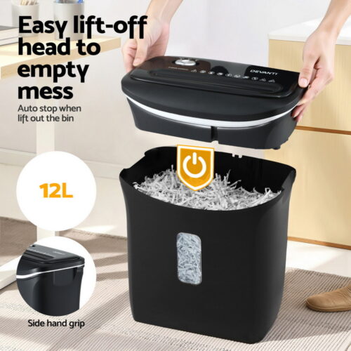 Devanti 12L Cross-Cut Shredder 8-Sheet Paper Home Office Credit Card - Image 5