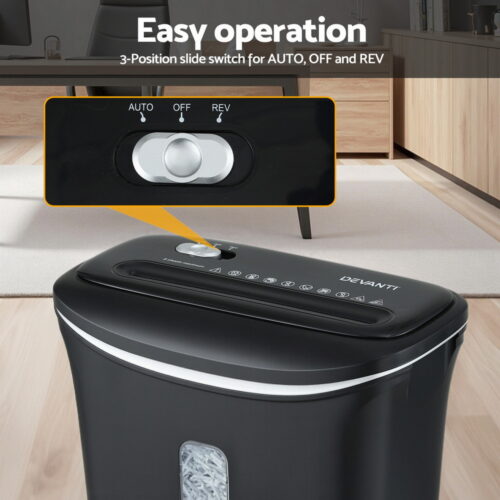 Devanti 12L Cross-Cut Shredder 8-Sheet Paper Home Office Credit Card - Image 6