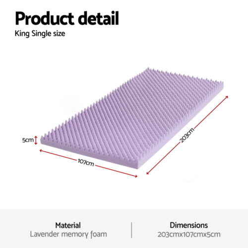 Giselle 5cm Memory Foam Mattress Topper Lavender Infused Egg Crate King Single - Image 2
