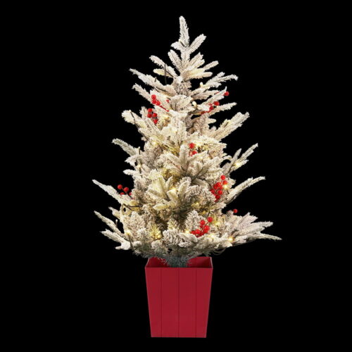 Jingle Jollys Christmas Tree 1M LED Potted Xmas Party Decor Red Barries Flocked - Image 3
