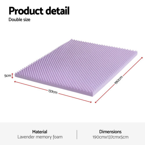 Giselle 5cm Memory Foam Mattress Topper Lavender Infused Egg Crate Pad Mat Double - Image 2