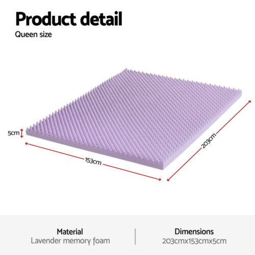 Giselle 5cm Memory Foam Mattress Topper Lavender Infused Egg Crate Pad Mat Queen - Image 2