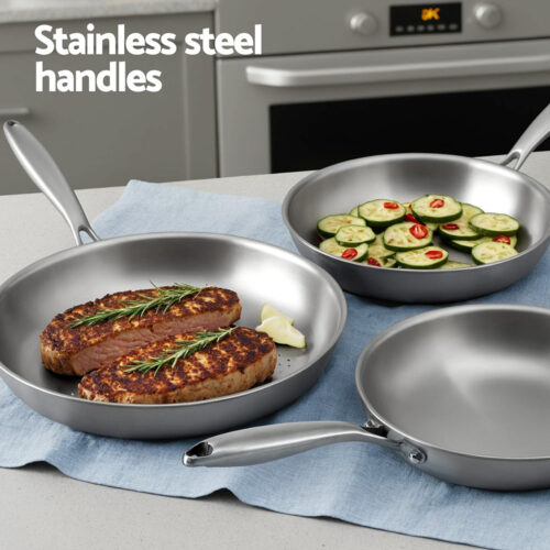 5-star Chef Frying Pan Stainless Steel Uncoated Twin Frypan Set 25/30cm Silver - Image 5