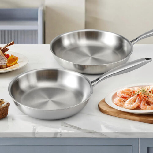 5-star Chef Frying Pan Stainless Steel Uncoated Twin Frypan Set 25/30cm Silver - Image 7