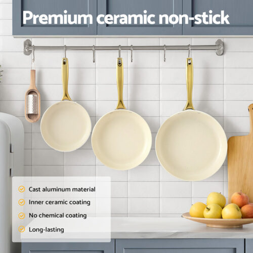 5-star Chef Frying Pan 3PCS Shades Frypan Set Ceramic Coating Multi Colour - Image 4