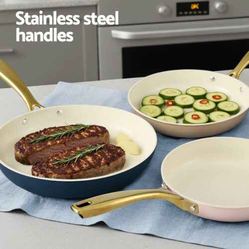 5-star Chef Frying Pan 3PCS Shades Frypan Set Ceramic Coating Multi Colour - Image 5