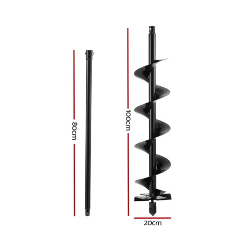 Giantz Post Hole Digger Auger Drill Bit 200mm with 80cm Extension Shaft Black - Image 2